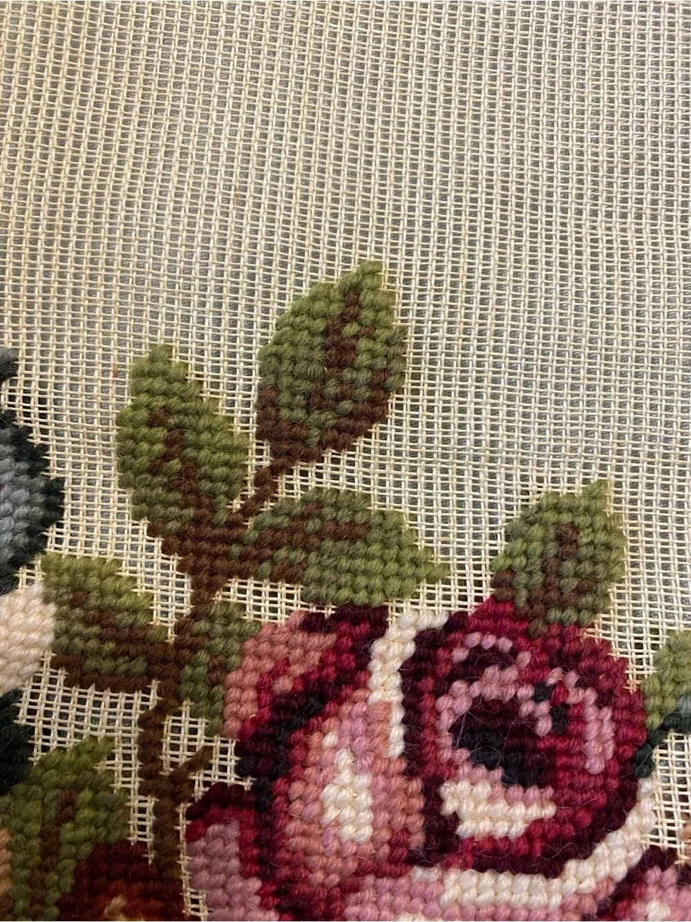 Vintage Poman Needlework floral preworked needlepoint canvas 19 x 53 runner rug